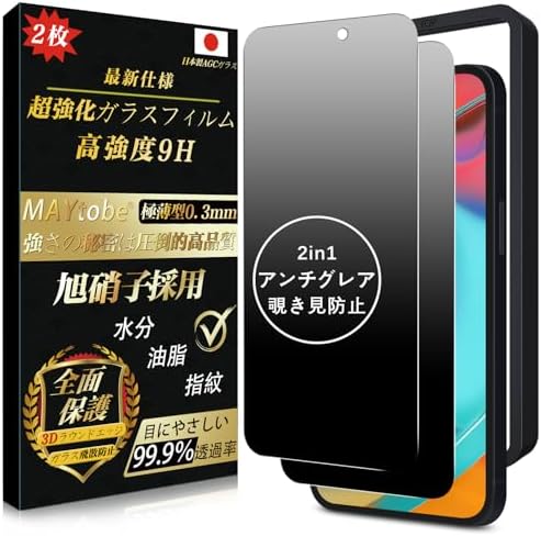 iPhone14 Pro ガラスフィルム アンチグレア (2枚) 全面保護 さらさら 反射防止 目に優しい 硬度9H 耐久 極薄 99%高透過率 耐衝撃 気泡なし 指紋防止 飛散防止 撥水撥油 自動吸着 貼り付け簡単 覗き見防止 ガイド枠付き 保護フィルム