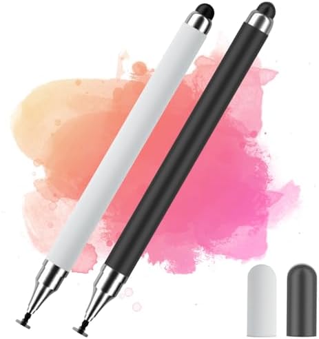 タッチペン スタイラスペン 2本セット 双方向ペン先 充電不要 高精度 遅延ゼロ 滑らかな書き味 高感度交換用ペン先付き（黒＋白）