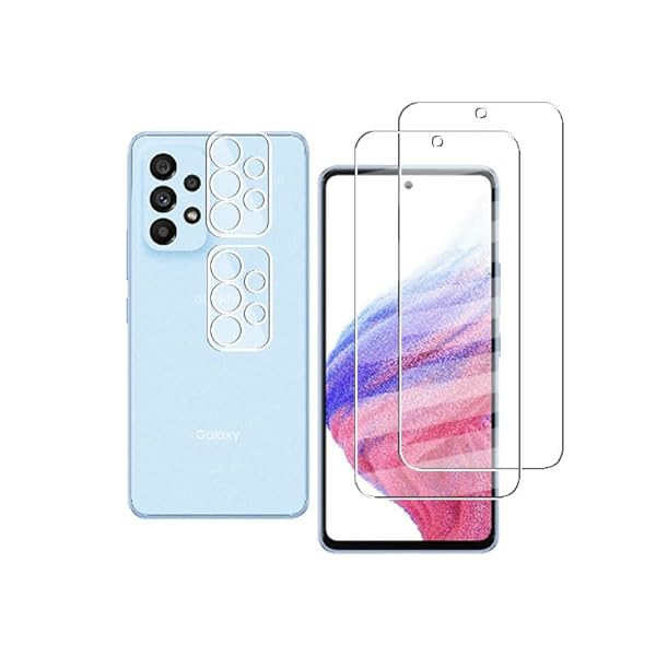 Galaxy A53 5G SC-53C SCG15 ガラスフィルム 2枚+ レンズフィルム 2枚 飛散防止 フィルム 液晶保護フィルム 強化ガラス レンズ保護フィルム ケース 防止高透過率 超薄型 指紋認証 自動吸着 貼り付け 送料無料
