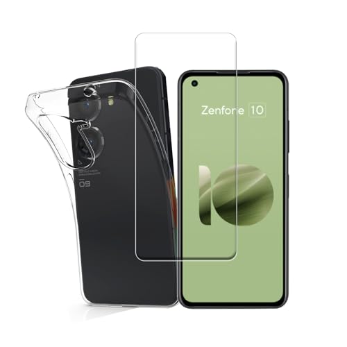 【ガラスフィルム + シリコン ケース】 ASUS Zenfone 9 / Zenfone 10ガラスフィルム Zenfone 9 液晶保護フィルム 高透過率 薄型 硬度9H 飛散防止処理 Zenfone 9 / Zenfone 10 ケース クリア TPU 耐衝撃 落下防止 専用保護 シリコン ケース