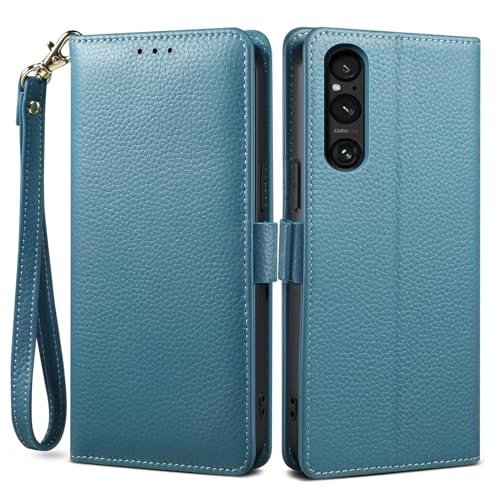 Xperia 1 III ケース 手帳型 本革 牛革 カード収納 サイドマグネット式 横置きスタンド機能付き 上下にストラップホール付き ストラップ付 エクスペリア ワン マークスリー docomo SO-51B au SOG03 ケース 柔軟なTPU素材 耐衝撃 全面保護 (Xperia 1 III シア ...
