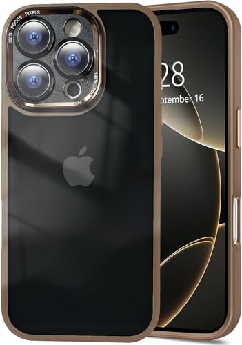 iPhone 16 Pro Max ケース 衝撃吸収 スマホケース レンズ保護 耐衝撃 軽量 薄型 ソフトエッジ クリアバックパネル ストラップホール付き 6.9インチ 黄変防止 ダークブラウン 送料無料