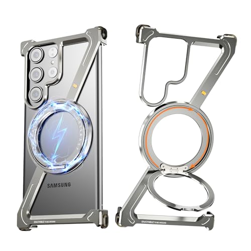 Galaxy S24 Plus バンパーケース magsafe アルミ フレームレス Zケース 360度回転スタン 金属 リングスタンド付き ワイヤレス充電 角度調整スタンド 耐衝撃性 縦横両 落下防止 レンズ保護 四隅エアバッグ 薄型カバー 原色 送料無料