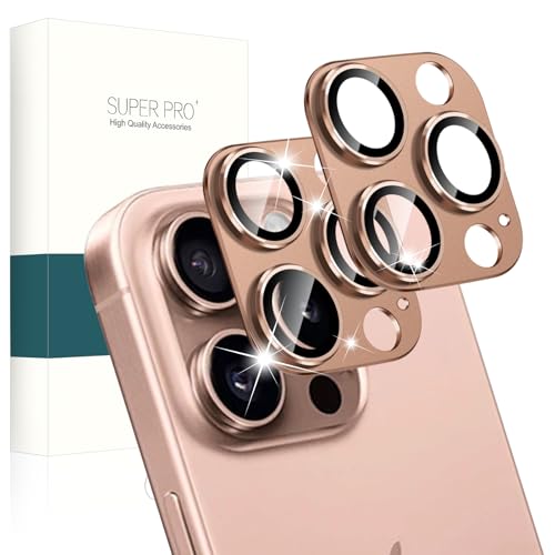 iPhone 16 Pro / 16 Pro Max カメラフィルム カメラ保護カバー アルミ合金製 + AR高透過率 硬度9H 強化ガラス 精密設計 一体型 耐衝撃 キズ防止 防爆裂 気泡ゼロ 露出オーバー防止 アイフォン 16 Pro / 16 Pro Max 用 レンズフィルム (2枚入り ゴールド) ...