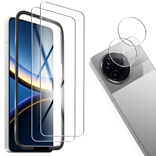 Xiaomi POCO F7 Pro / POCO F7 Ultra ガラスフィルム 2枚 + シャオミ POCO F7 Pro レンズ保護フィルム 2枚 シャオミ POCO F7 Ultra 液晶保護フィルム 全面保護 耐衝撃 極薄 気泡ゼロ 指紋防止 貼り付け簡単[ガイド枠付き*1+取扱説明書*1] 送料無料