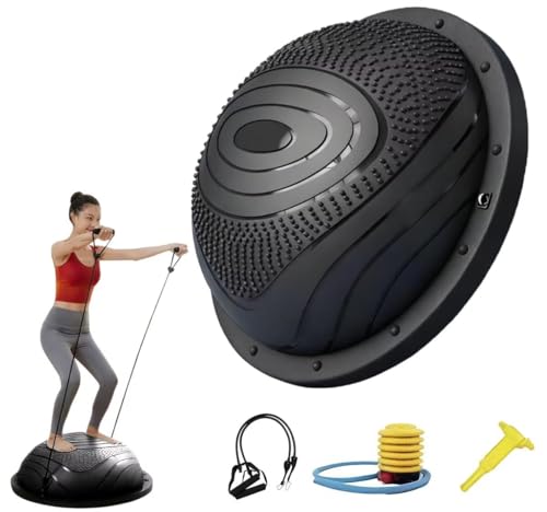 バランスボール 半円 エクササイズボール ボディバランスドーム 直径約58cm 耐荷重200kg 厚手のPVC 防爆 滑り止め エアポンプとテンションロープ付き ヨガ ピラティス バランストレーニング インナーマッスル 鍛える コアトレーニングに最適(ブラック)|deer-shop
