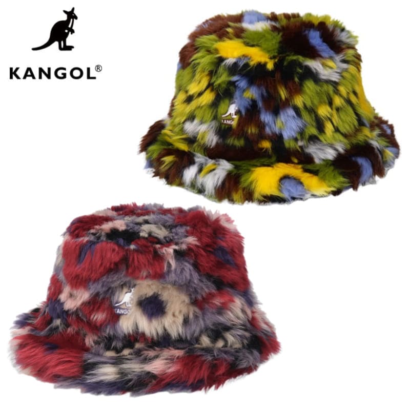 【送料無料】KANGOL カンゴール バケットハット バケハ ハット HAT 帽子 ファー フェイクファー カンガルー ロゴ ふわふわ もこもこ メンズ レディース ユニセックス カラフル マルチカラー カモフラワー イエロー パープル|DEF-STORE
