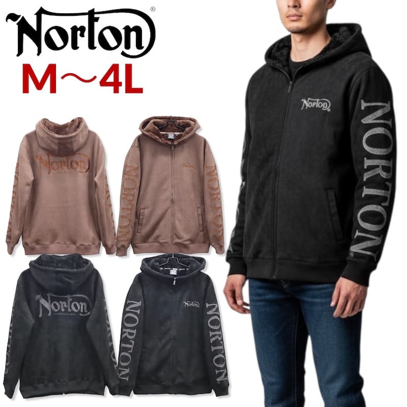 【貨物輸送無料】メンズ Norton ノートン 服 長袖 パーカー ジップパーカー 流汗 ロゴタイプ  刺しゅう 裏ボア 生あたたかい 撥水処理 途轍も無い大いさ お召しもの ブランド名 レディース 赤銅色 黒黒いこと M L XL 3L 4L パーカー-トップス