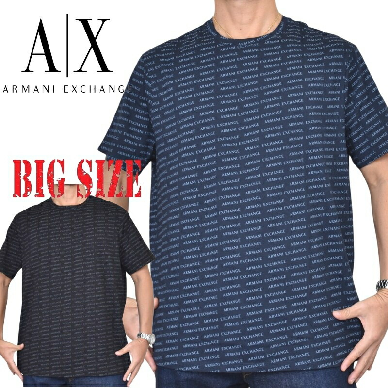 馬鹿でかい大いさ メンズ アルマーニエクスチェンジ A/X ARMANI EXCHANGE 労働者の一団のど首 総柄 半袖Ｔシャツ REGULAR FIT XXL