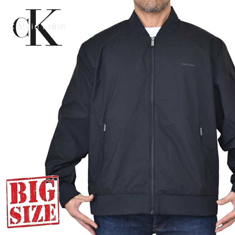大きいサイズ メンズ CK カルバンクライン Calvin Klein ボマージャケット ボンバージャケット ナイロンジャケット フルジップ ブルゾン ライトアウター 刺繍 ロゴ 撥水 防風 XXL｜BigSize DEF 大きいサイズメンズ