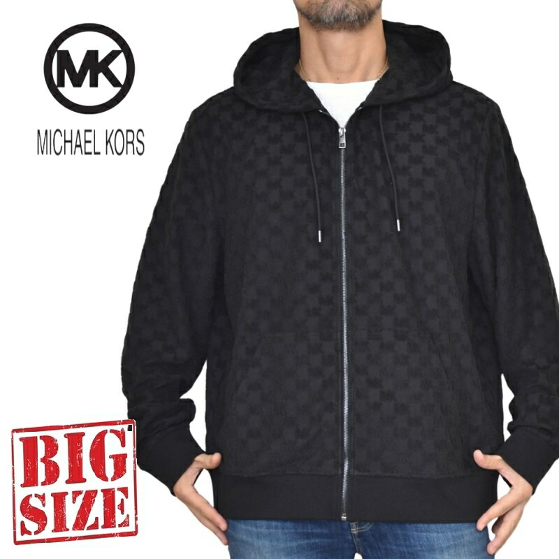 惜しみ無い大いさ メンズ MK MICHAEL KORS マイケル授業計画 ジャ差し固める フルジップ パーカー 総柄 XXL BLACK