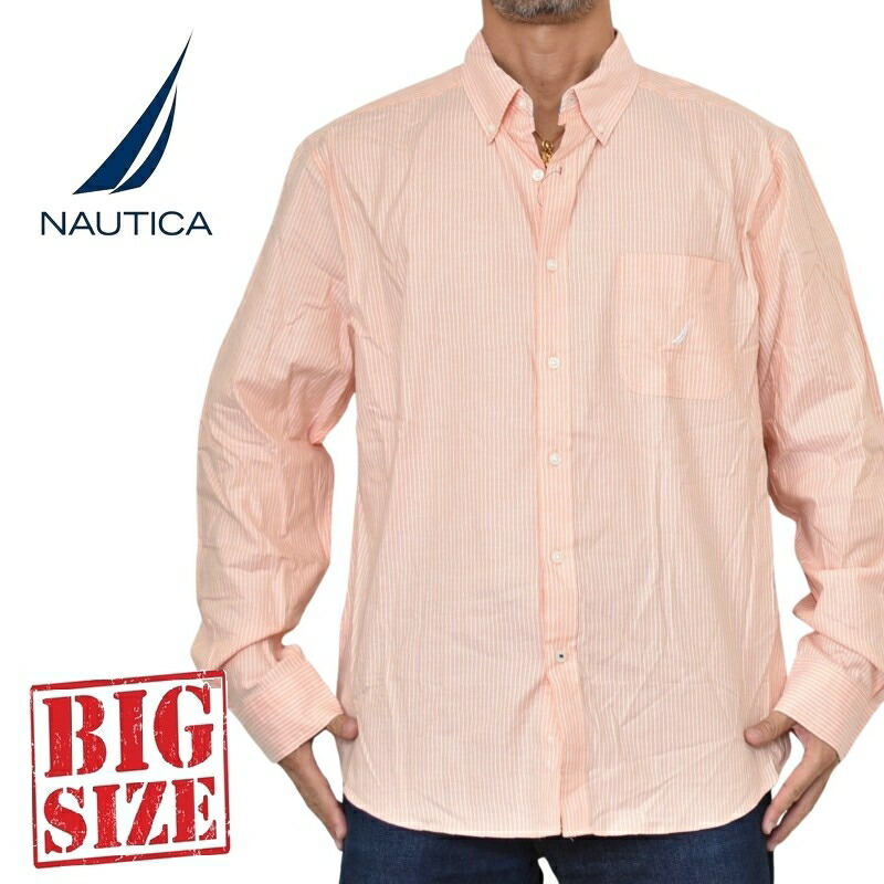 大きいサイズ メンズ NAUTICA ノーティカ ノーチカ striped oxford shirt ストライプ柄 長袖シャツ ワンポイント オックスフォード XXL