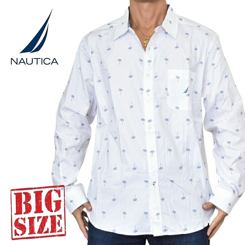途轍も無い大いさ メンズ NAUTICA ノーティカ 否チカ printed oxford shirt パール総柄 長袖プルオーバー オックスフォード XXL XXXL Sail White