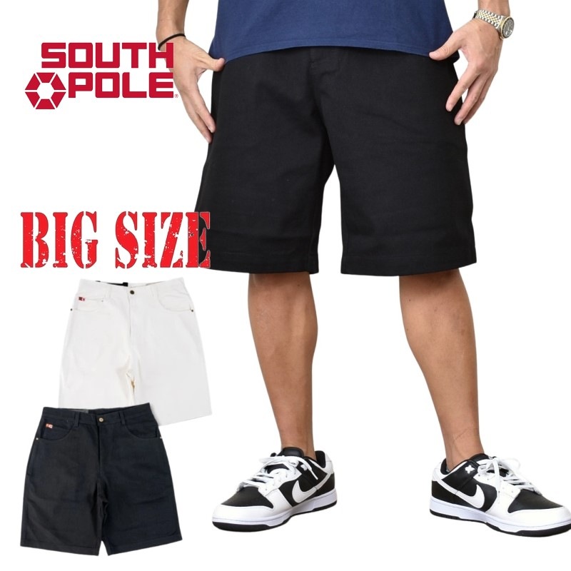 SOUTHPOLE サウス極点 ショートパンツハーフパンツ さる股引き 二分の一ズボン下 ジーンズ デニム ジーパン 乳母車 極太 太目 いけ図々しい ゆったり HIPHOP Ｂ系 表どおり系 黒 白 黒いこと 白いこと 38 40 42in 馬鹿でかい大いさ メンズ