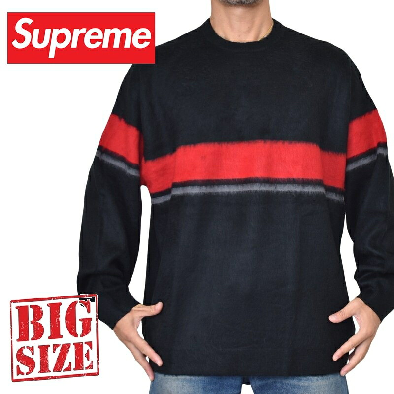 途轍も無い大きさ メンズ Supreme シュプリーム Brushed Stripe Sweater プルオーバー 編み物 Black XXL