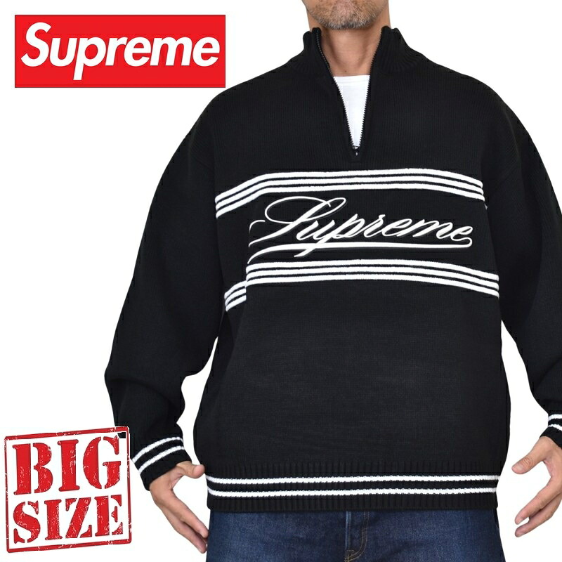 途轍も無い大きさ メンズ Supreme シュプリーム Script Stripe Half Zip Sweater 台本 縞模様 二分の一 ジップ プルオーバー Black XXL