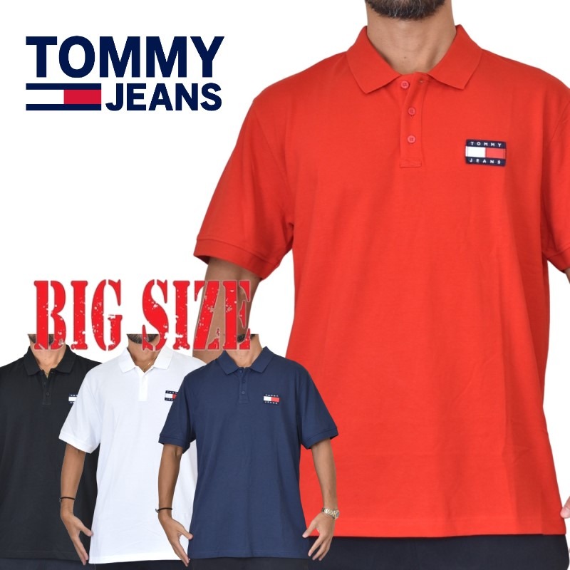 大きいサイズ メンズ TOMMY JEANS トミージーンズ 半袖 ポロシャツ ワンポイント ホワイト 白 黒 ブラック ネイビー レッド 赤 ゴルフウエア XL XXL