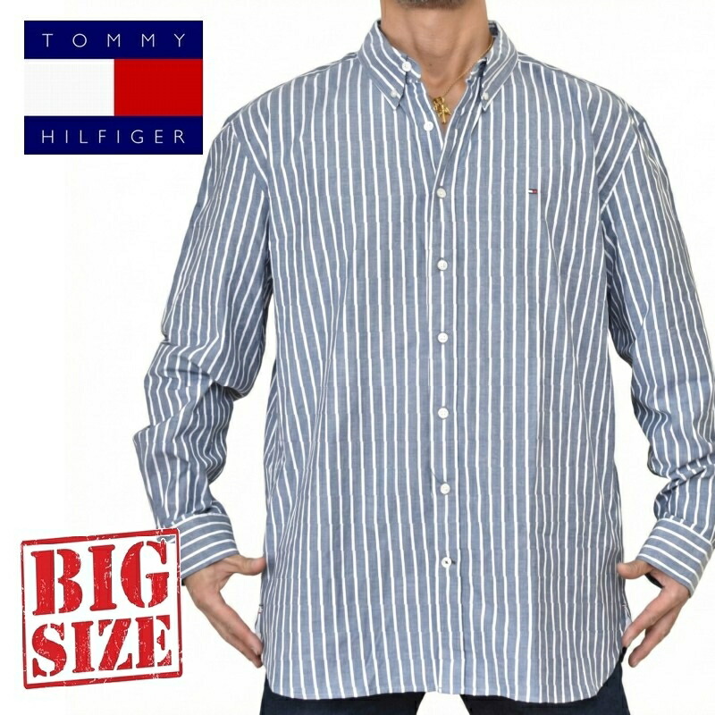 大きいサイズメンズ TOMMY HILFIGER トミーヒルフィガー Regular Fit Stripe Print All-Day Shirt 長袖 ストライプ プリント オールデイ ストレッチ トップス ワイシャツ XXL