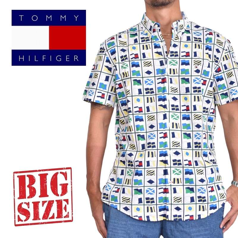 楽天 トミーヒルフィガー Tommy Hilfiger 半袖シャツ ボタンダウン 国旗 フラッグ 総柄 Xxl Xl 大きいサイズ メンズ あす楽 激安単価で Tajbar Com Br