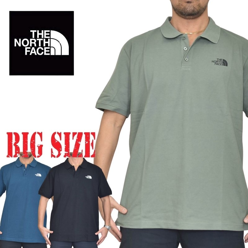 大きいサイズメンズノースフェイスTHENORTHFACE半袖ポロシャツ鹿の子S/Sワンポイントヨーロッパライン海外限定黒ブラックグリーンブルーXLXXL