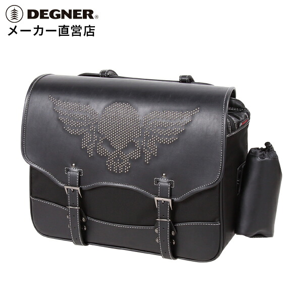 バイク サイドバッグ【デグナー】DEGNER 公式 ナイロンサドルバッグ【NB-156】サイドバッグ バイク 大容量 ブラック 17L ヴィンテージ スカル スタッズ PVC 取付ベルト レインカバー バッグガード ボトルホルダー バイク用品 バイクバッグ ツーリング【無料ラッピング】