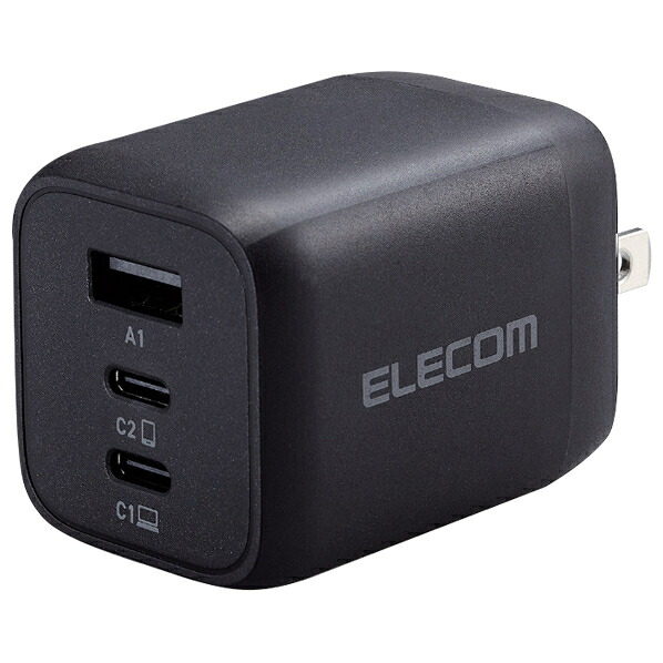 エレコム USB Power Delivery 65W キューブAC充電器 (C×2+A×1) ACDC-PD4465BK ブラック ACDCPD4465BK (納期目安1-2週間)