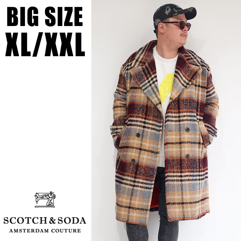 Scotch Soda 大きいサイズ メンズ ブランド 防寒 大人 アウター コート ベージュ チェスターコート Pコート ジャケット ロングコート 丈長 Xl Xxl 2l キャメル チェック柄 ビジネス 3l 春 冬 防寒 40代 大人 ベージュ ファッション 秋 30代 50代 292