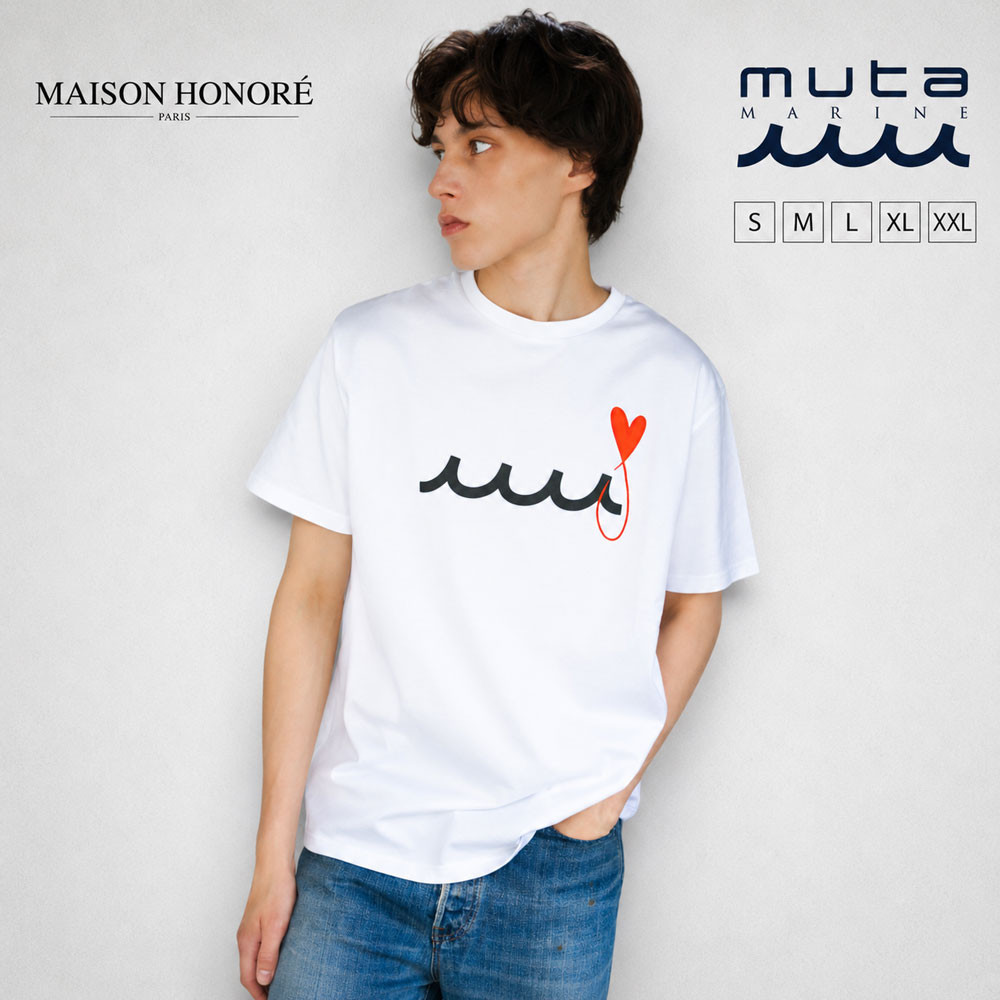 LEON &times; MAISON HONOR&Eacute; PARIS &times; muta MARINE トリプルコラボ ハートフィッシュ＆ヴァーグ 半袖Tシャツ 日本製 コットン100％ 限定モデル｜DEKEE（デケー）店