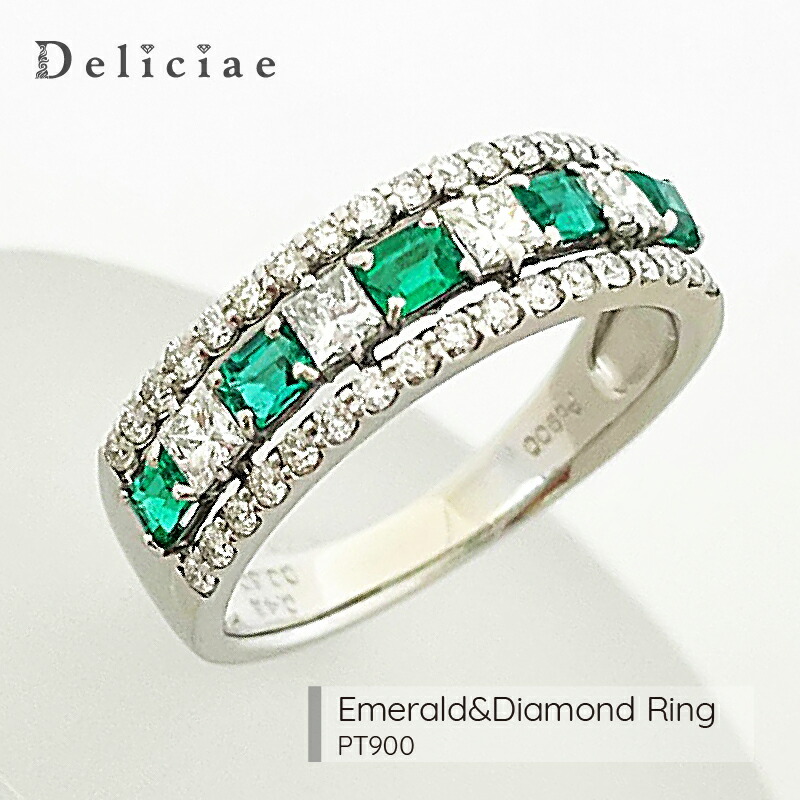 楽天市場】pt900 スクエア エメラルド ＆ ダイヤモンドリング 【送料