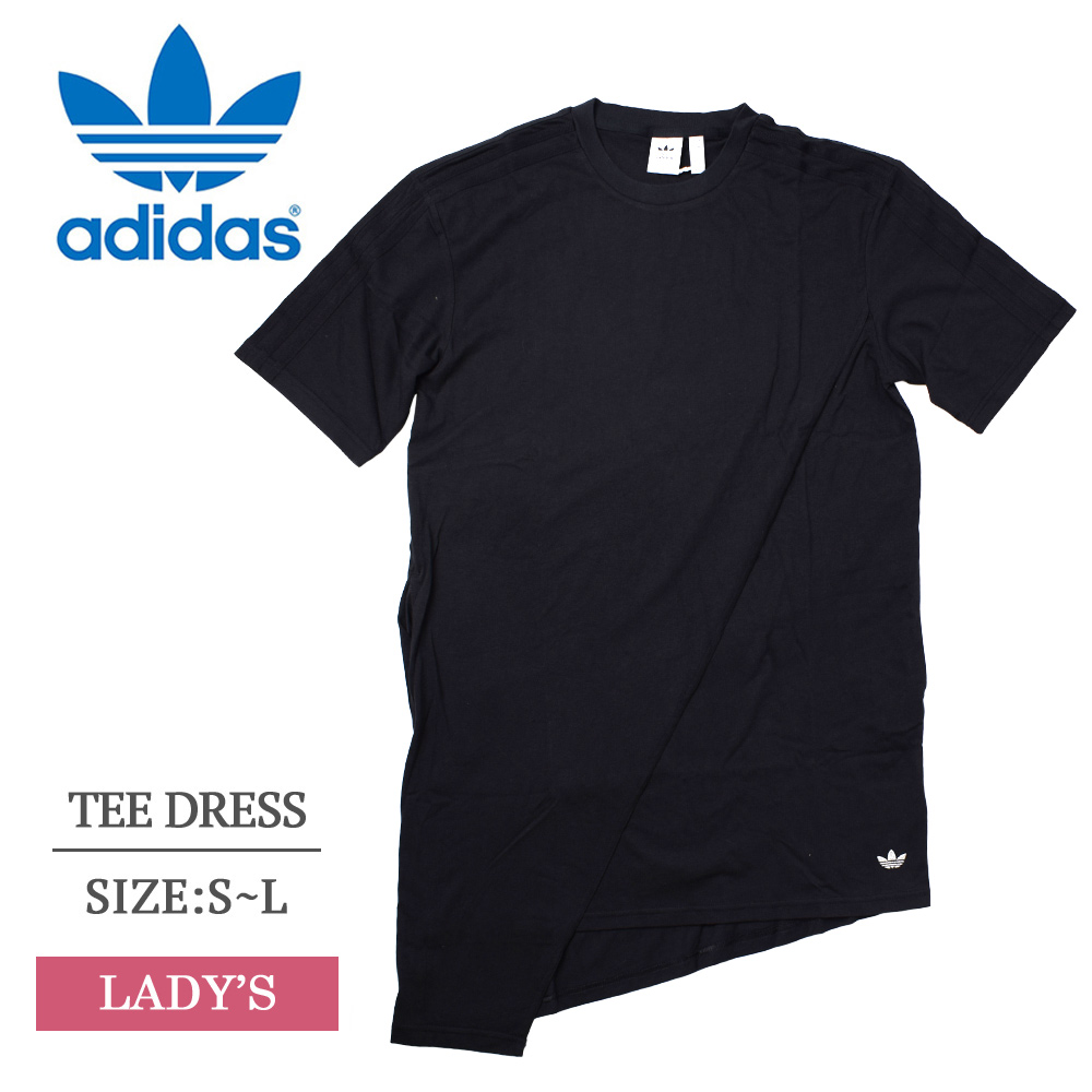 メール便 Adidas Originals アディダス オリジナルス Gn3165 Tee Dress レディース メンズ Tシャツ ワンピース ミニワンピ ドレス アシメ 変形 トレフォイルロゴ スリーストライプ 部屋着 ルームウェアー 半袖t スポーツウェア トレーニングウェア Black ブラック