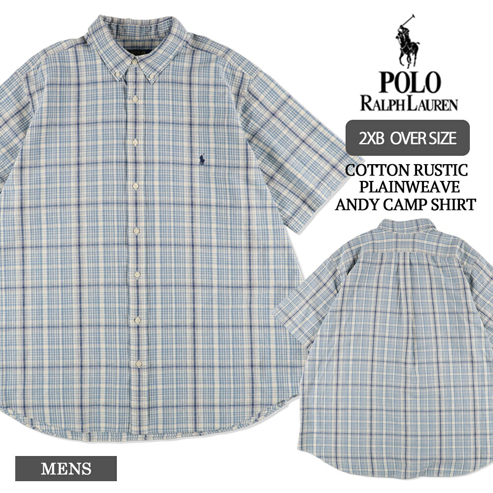 POLO RALPH LAUREN ポロ ラルフローレン 711955083001 PLAINWEAVE ANDY CAMP SHIRT 半袖 シャツ ワンポイント ボタンダウン メンズ 麻 綿 コットン インディゴ ブルー チェック