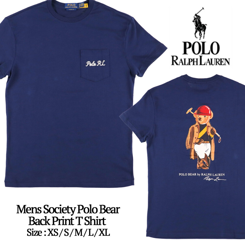 電子メール便 POLO RALPH LAUREN ポロ ラルフローレン ポロベア うしろ側刷り上げる プルオーバー メンズ レディース 半袖 710B14613001 Jersey Knit Polo Society Polo Bear Back Print TShirt 衣嚢付き添い人 カットソー 労働者の一団のど首 綿織物 今めかしい