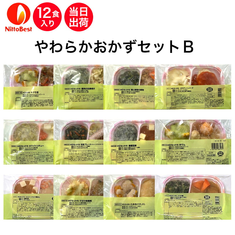 【介護食】冷凍 やわらかおかずセットB 12食入り 当日発送 冷凍弁当 冷凍食品 やわらかい食事 ミキサー食 刻み食 ペースト食 ホスピタグルメ 惣菜 送料無料 日東ベスト
