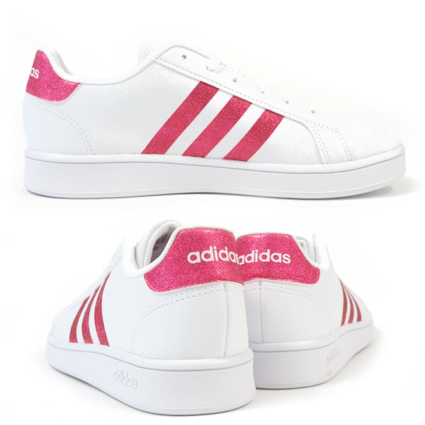 楽天市場 アディダス Adidas スニーカー Grandcourt K Eg5136 レディース キッズ ジュニア ローカット デイリーユース カジュアル 3本ライン キラキラ ラメ シューズベース