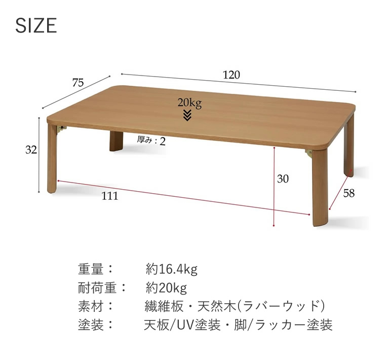 【楽天市場】天板UV塗装 幅120×奥行75×高さ32 傷・熱に強い 木製 ローテーブル 折りたたみ 120×75cm ちゃぶ台 正方形 丸角