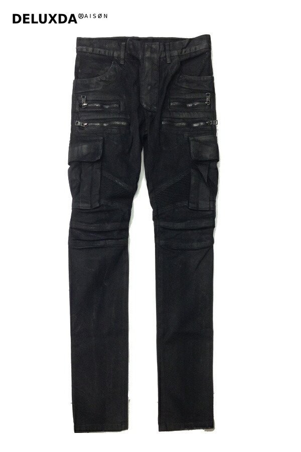 定価182,600円【正規代理店商品】BALMAIN バルマン AW ストレッチ カーゴ コーティング　ブラック 14.15｜DELUXDA RAISON