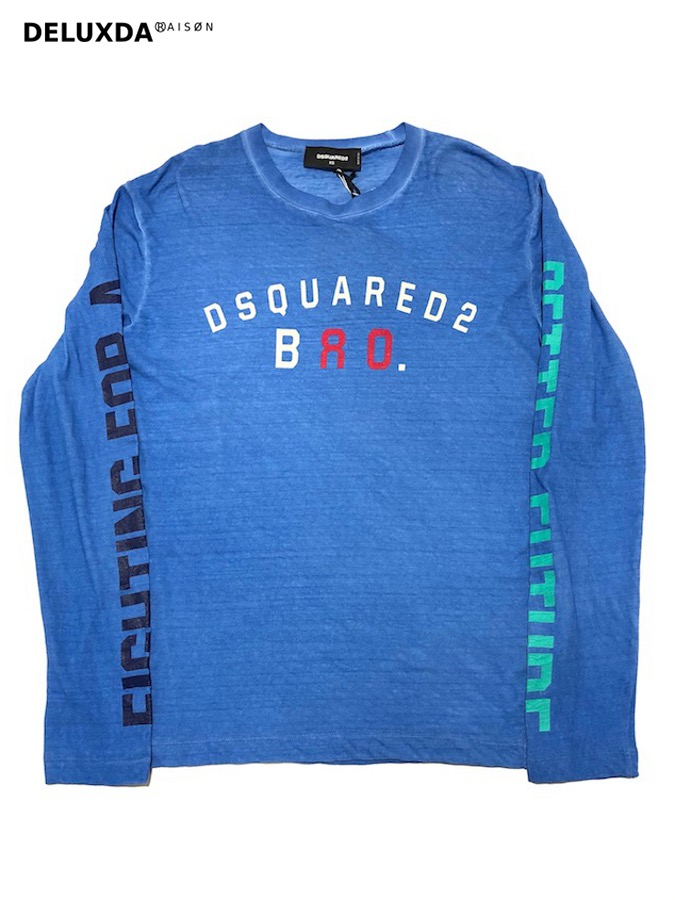 【定価50,600円】 DSQUARED2（ディースクエアード）インディゴ染め プリント ロング Tシャツ S74GD449-480 18.19