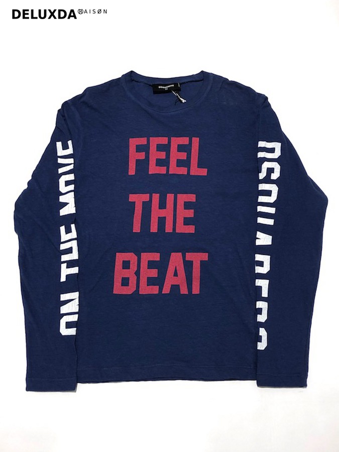 【定価50,600円】 DSQUARED2（ディースクエアード）インディゴ染め プリント ロング Tシャツ S74GD0451-470　FEEL　 18.19