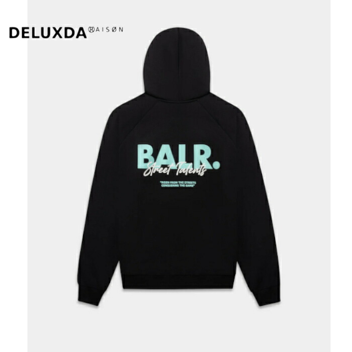 【BALR. 山高帽子】B1261.1163  日本制限事項 JP STREET TALENTS HOODIE - JET BLACK   黒いこと   ティファニー青色   汗水 フーディー