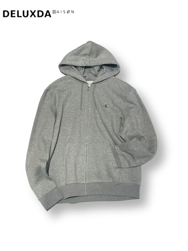 【MINGYU/ミンギュ着用商品】【CALVIN KLEIN JEANS / カルバンクラインンジーンズ】40QM434 CVP GREY グレー シンプル　裏起毛 ジップアップ　ロングスリーブアーカイブロゴフリースパーカー　ＣＫ　CK｜DELUXDA RAISON