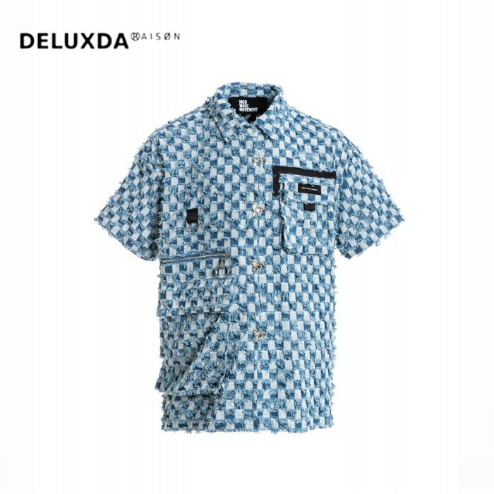 【MWM / エムダブリューエム】【MOD WAVE MOVEMENT / モッドウェイブムーブメント】MWM OVERSIZE CHECKERED DENIM SHIRT シンプル 男女兼用 DENIM デニム