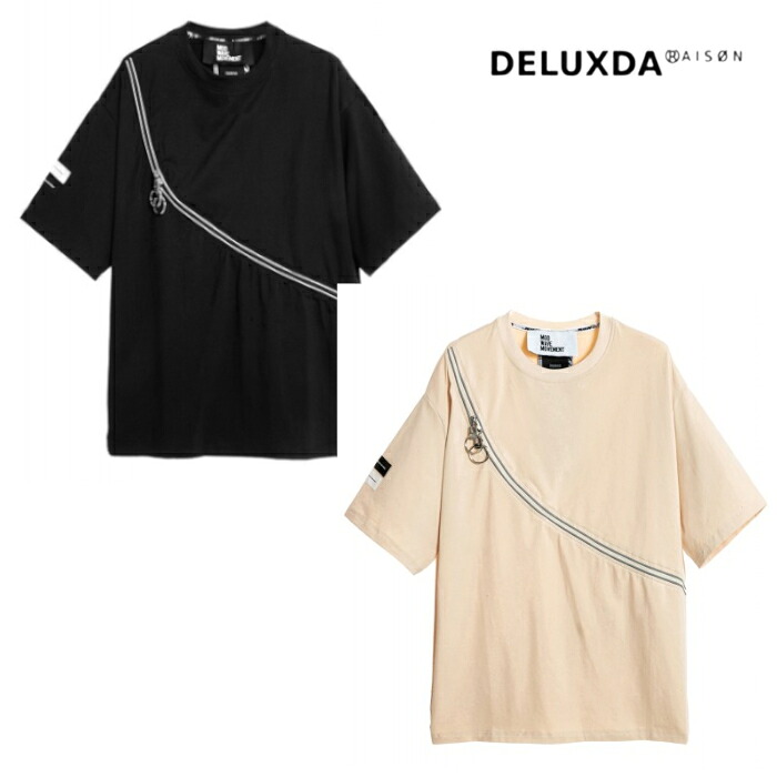 【MWM / エムダブリューエム】【MOD WAVE MOVEMENT / モッドウェイブムーブメント】MWM ZIP DETAIL T-SHIRT シンプル 男女兼用 BLACK ECRU ブラック エクリュ|DELUXDA RAISON