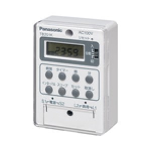 パナソニック ■形番:TB20201K □タイムスイッチ □動作周期:24時間式 □駆動方式:電子式 □出力方式:タイマー出力 □定格電圧:AC200V □消費電力:3W □接点構成:1a □出力(抵抗負荷):10A