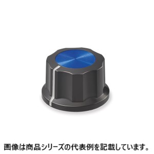 サトーパーツ■形番:K-8000-M-BL□モールドツマミ適合シャフト:Φ6mmサイズ:M本体材質:フェノール本体色:B (黒)スピンプレート色:BL (青)直径(A寸法):Φ22.0mm高さ(G寸法):13.5mm止めねじ:M3