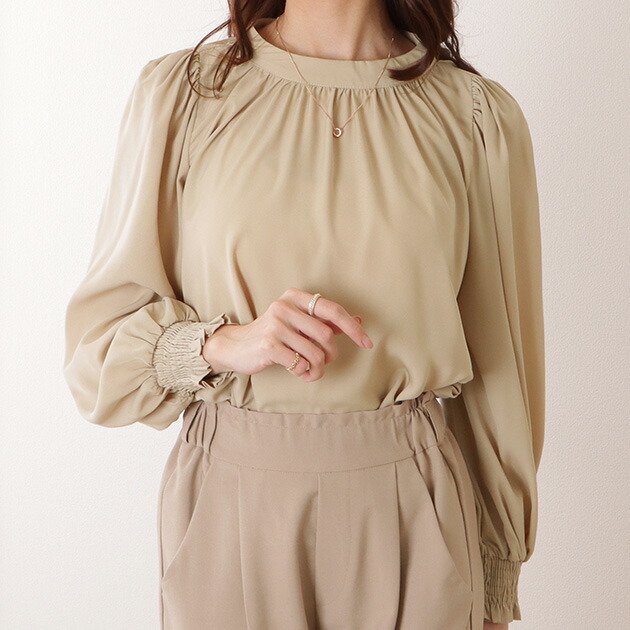 楽天市場】ハイネック バルーンスリーブ ブラウス ギャザーボリューム