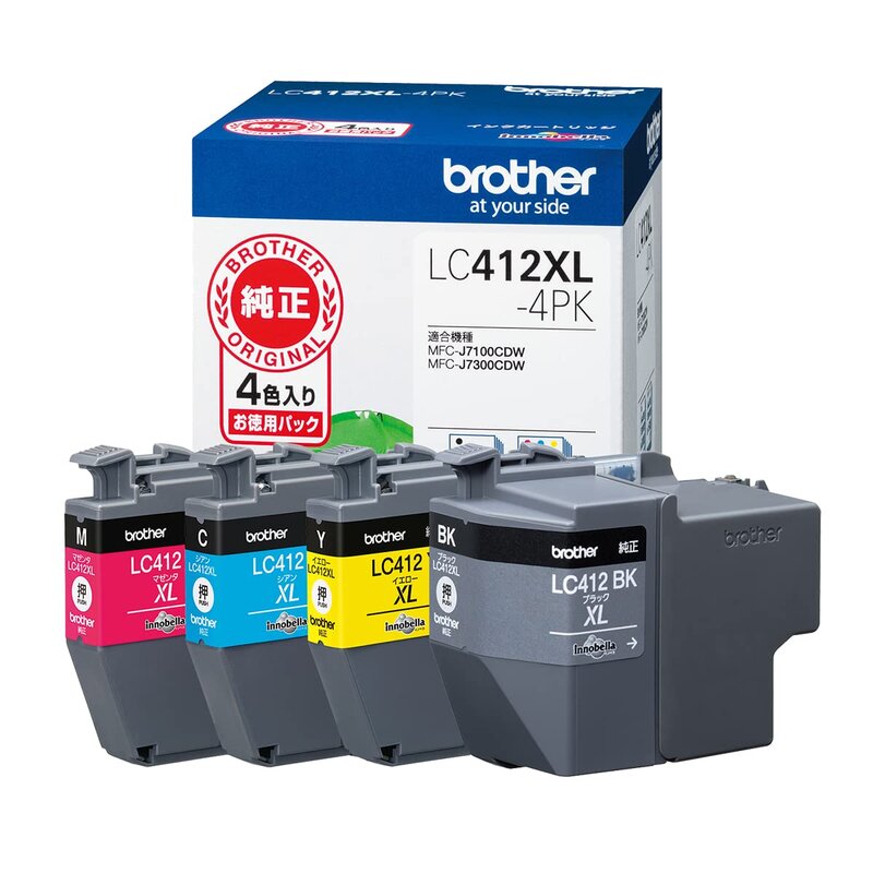 茶飲み友だち完全無欠  ブラザー工業(Brother Industries) インキ薬莢4色風呂敷き包み(大電気容量)LC412XL-4PK相応う型番:MFC-J7300CDW MFC-J7100CDW他 黒いこと 小