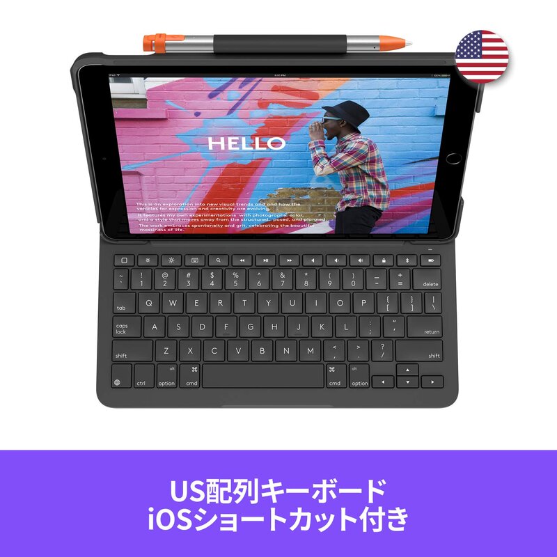 ロジクール iPad 10.2 in 相応う 第9時人 第8時人 第7時人 鍵盤 iK1055BK 黒鉛 SLIM FOLIO 薄型 Bluetooth 鍵盤一体型 容れもの 国内定まり品