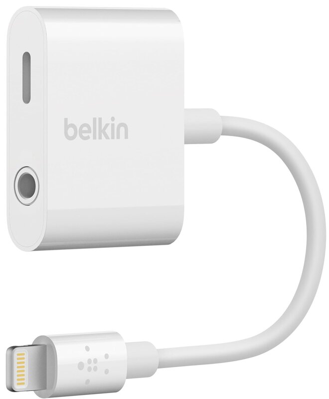 Belkin 雷火  3.5粍オーディオ デュアルアダプタ iPhone 14 / 13 / 12 / SE / 11 / XR 相応う MFi公証 イヤ電話機・申し受ける等しく可 資料遷らす相応う 白いこと F8J212BTWHT