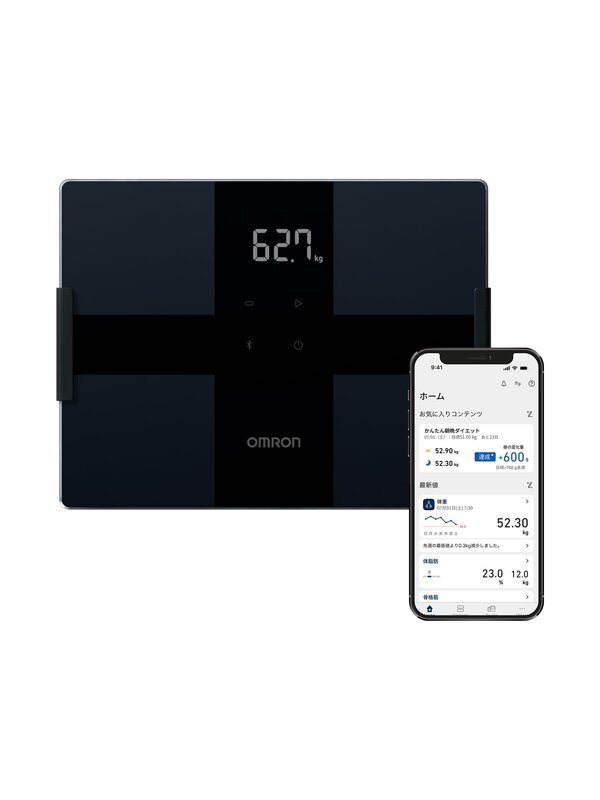 オムロン 体重 体組成計 カラダスキャン ブラック KRD-503T-BK スマホ連動 データ自動転送 自動認識 乗るだけで測定開始 内臓脂肪レベル 体脂肪率 BMI 骨格筋率|denit_shop店