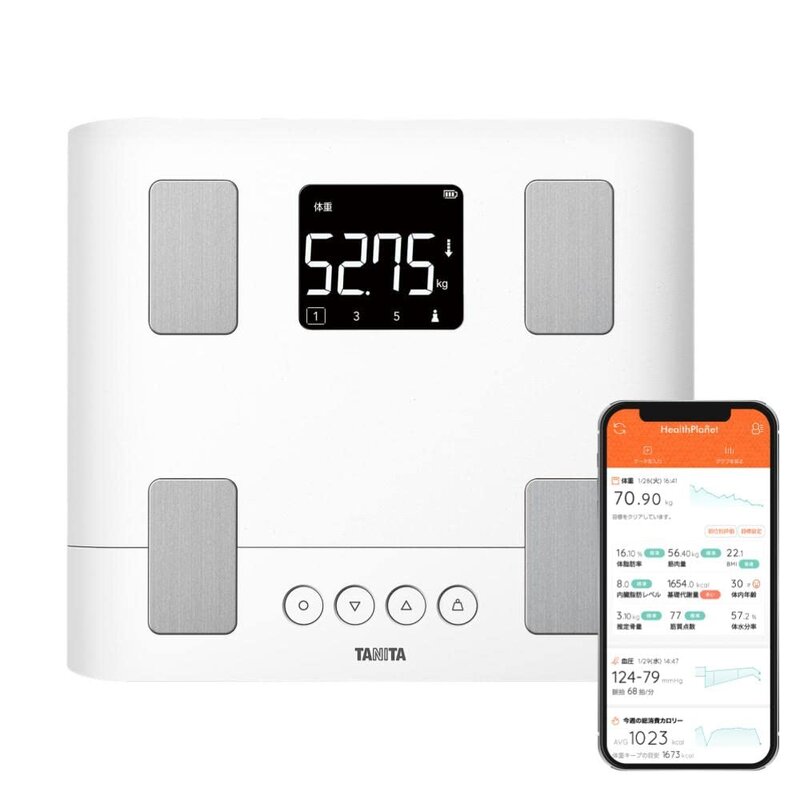 タニタ 体重計 体組成計 スマホ連動 50g単位 バックライト BC-332L WH ホワイト 子供の成長を見守る｜denit_shop店